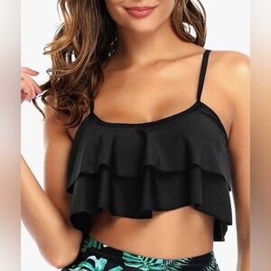 Tempt Me ruffled bikini swim top for women black size L. New with tags